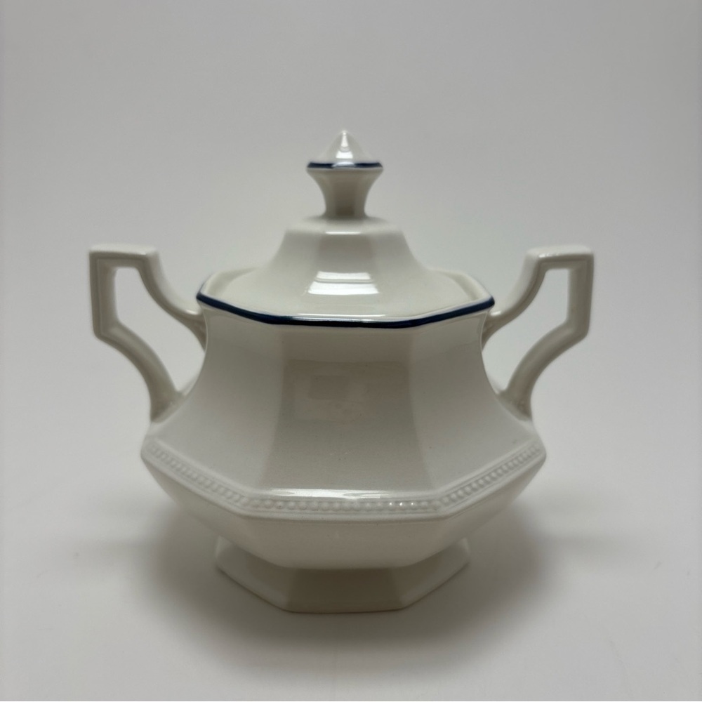 Vintage Johnson Brothers Simplicity Blue Octagonal Sugar Bowl with Lid Made in E